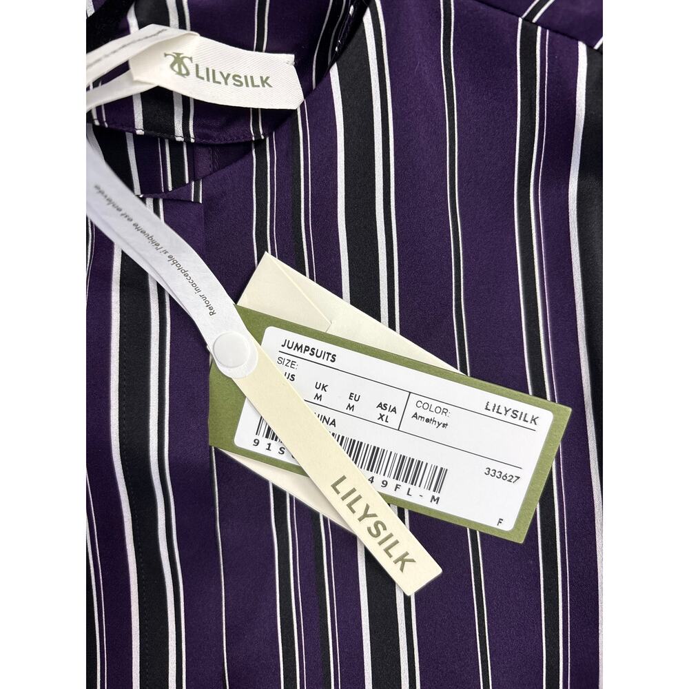 NWT Lilysilk Purple Pin Stripe Sleeveless Silk Jumpsuit Sz M - Picture 5 of 5